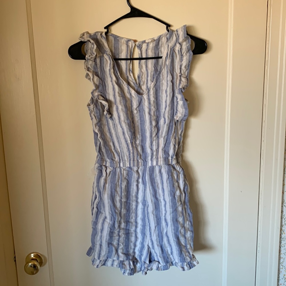 Hem & Thread romper. Small. Worn 1X. Cute ruffles on sleeves. Shorts. Pockets.